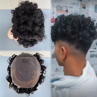 Prothèse capillaire masculine populaire 8x10 en cheveux humains, perruque respirante de 20 mm, perruque en dentelle à ondulations afro bouclées, toupet en cheveux humains pour hommes noirs