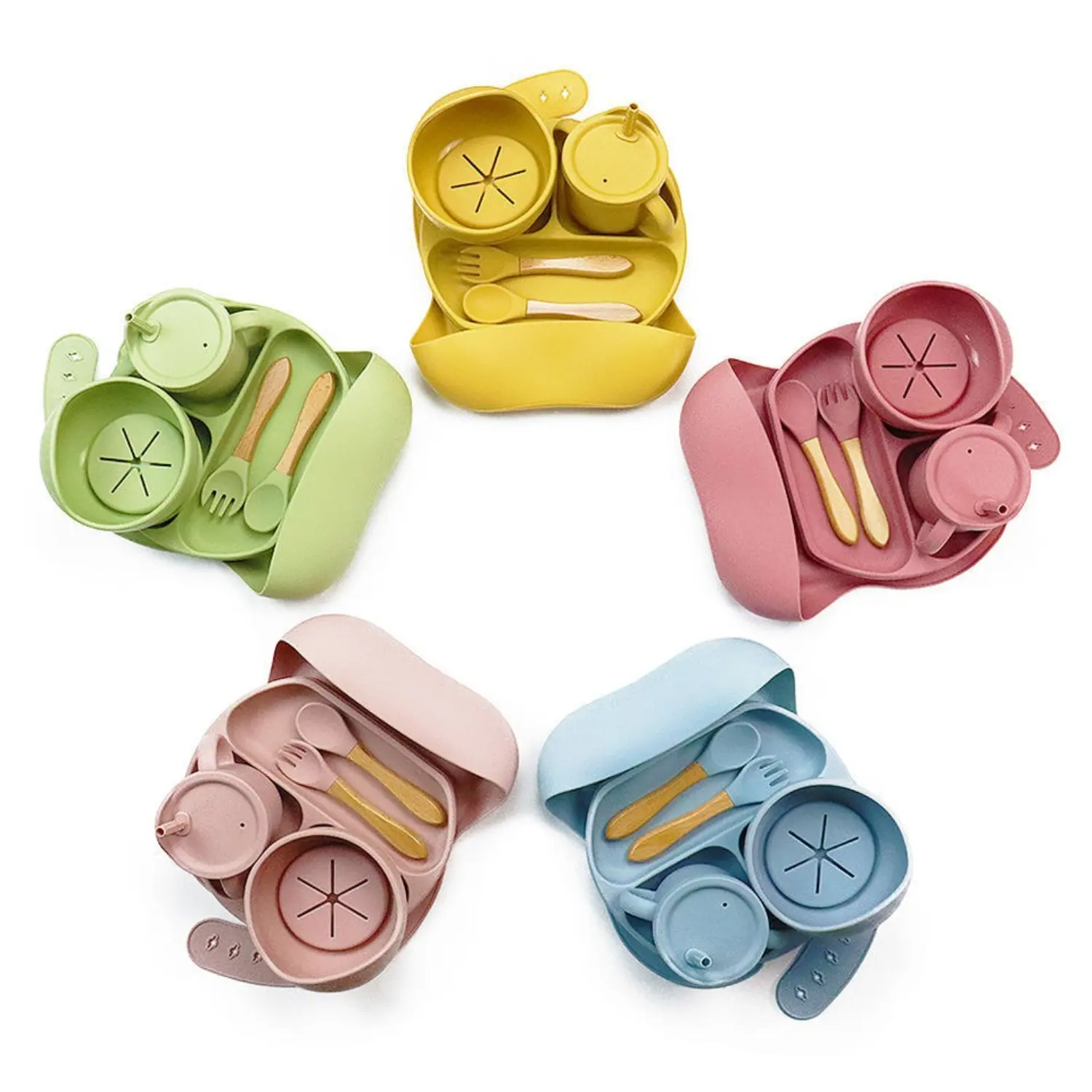 Set di stoviglie in Silicone personalizzato per alimenti ciotole per bambini piatti forchette cucchiai in Silicone madre e prodotti per bambini fabbrica