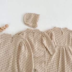 幼児赤ちゃん女の子長袖ニットロンパースジャンプスーツ子供無地ドレストップス女の子姉妹服 - Product Image 4