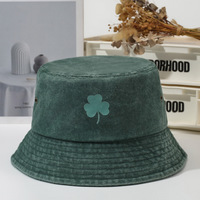 Topi Bucket Kasual Unisex Bahan Katun 100% Bernapas, Pelindung Sinar Matahari, Bordir Clover, Dapat Disesuaikan, Untuk Aktivitas Luar Ruangan Sehari-hari