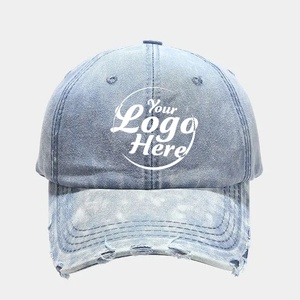 Casquette de baseball OEM unisexe en denim vieilli personnalisée 6-Panel Vintage Dad Hat casquettes de baseball - Product Image 1