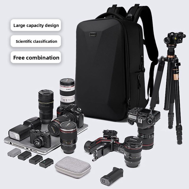 Leather Hard Case Waterproof Camera Backpack Closure Type None for Business Commute Leisure Travel Large Capacity Photography