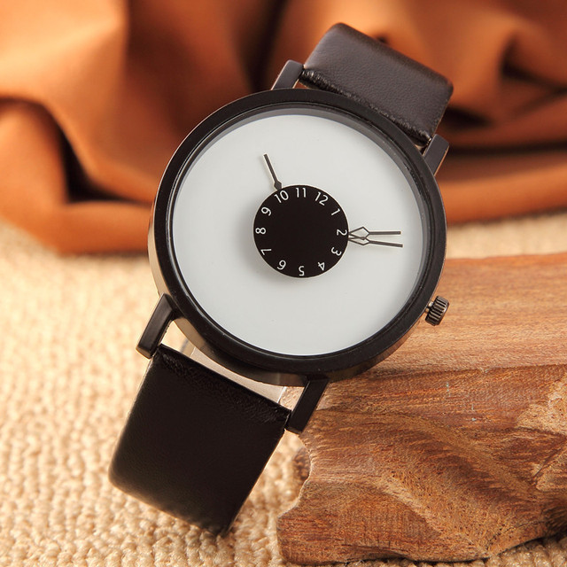 New Concept Personalized Reverse-Hand Watch Eco-Friendly 40mm Korean-Style Minimalist Black-and-White Quartz Wristwatch for