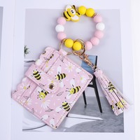 Dompet Gantungan Kunci Gelang Manik-Manik Kulit PU Desain Kreatif Baru, Tempat Kartu, Liontin Gantungan Kunci, Tas Dompet