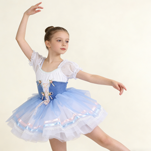 Vestido de Ballet Romántico Azul y Blanco para Niñas, Traje de <span class=keywords><strong>Bailarina</strong></span> con Encaje y Manga Corta para Recital y Actuación - Product Image 2