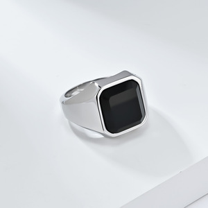 Bán buôn Onyx vòng thép không gỉ của nam giới nhân tạo mã não đen đá quý Titan vòng thép không gỉ - Product Image 4