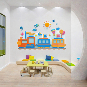 Pegatina de Pared 3D de Acrílico con Diseño de Tren de Dibujos Animados, Decoración de Pared Autoadhesiva Impermeable para Jardín de Infancia, Aula, Patio de Juegos - Product Image 1