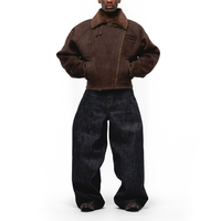 Veste d'hiver pour homme, fermeture éclair asymétrique sur le devant, doublure en peau de mouton chaude, col en polaire épais, vêtements d'extérieur pour temps froid, veste de pilote