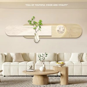 Murale murale en PVC abstraite de luxe pour salon avec motif de plantes vertes simples, personnalisable en plusieurs tailles, décorative moderne et lumineuse - Product Image 4