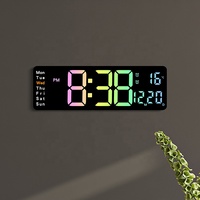 Horloge murale numérique à écran LED grand écran avec télécommande, réveil, horloge de table pour chambre à coucher avec calendrier et température