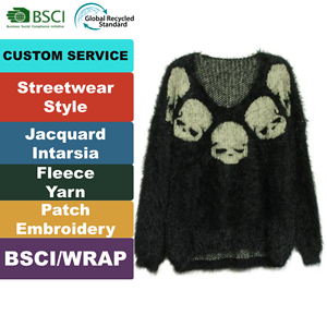 Geringe Mindestbestellmenge, Individueller Service, Runder Totenkopf-Motiv Mohair Streetwear-Stil Halloween Winter Strickoberteil Damen Pullover - Product Image 1