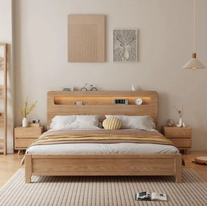 Cama doble de madera sólida de estilo nórdico, cama matrimonial de 1,8 m, Simple y moderna, estilo japonés - Product Image 2