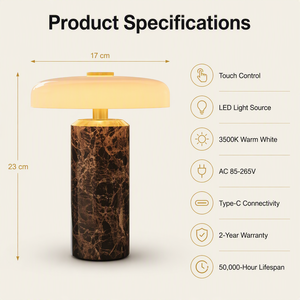 Modern <b>Mushroom</b> Table Lamp Touch Control LED Bedside Light with Red Marble Base Warm White - Product Image 4