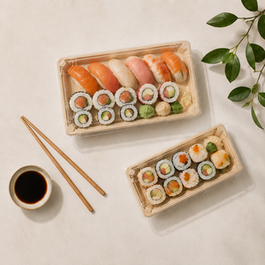 Boîte à sushi et charcuterie jetable écologique avec couvercle, contenants alimentaires robustes en papier kraft <span class=keywords><strong>pour</strong></span> traiteur, plats à <span class=keywords><strong>emporter</strong></span> et assiettes à sushi - Product Image 1