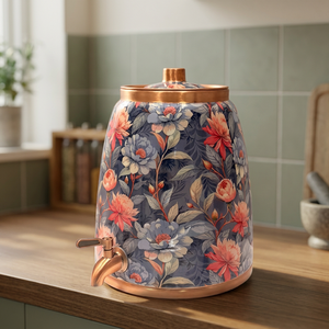 Distributeur d'eau chaude et froide en cuivre avec motif floral et robinet, réutilisable, garantie de 3 ans pour usage domestique - Product Image 5