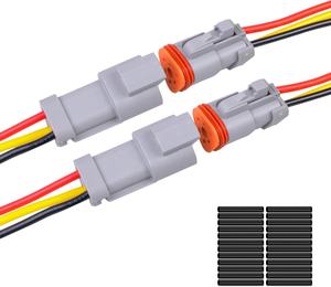 ขั้วต่อ DT กันน้ำ<span class=keywords><strong>2</strong></span>แพ็ค<span class=keywords><strong>3</strong></span>พินขั้วต่อสายตัวผู้และตัวเมียพร้อมสายไฟ16AWG 105 ℃ 600V และท่อหดความร้อน - Product Image 2