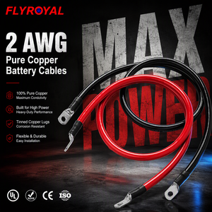 Kabel Inverter Baterai Tembaga Murni Profesional 2 AWG Merah Hitam Inti Tunggal dengan Lugs untuk Solar RV Otomotif - Product Image 1