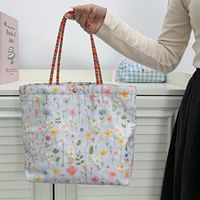 Tas Makan Siang Kecil Motif Bunga Bordir Model Ember Tas Tangan Minimalis Tas Kanvas Kerja