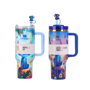 Gobelet isotherme sous vide en acier inoxydable de 40 oz avec poignée et paille, portable pour voiture et usage extérieur, modèle américain - Product Image 2