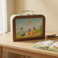 Boîte rigide écologique de style vintage avec poignée imprimée rétro et matériaux recyclés - Boîte de rangement