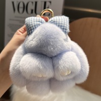 Grand porte-clés en fourrure de lapin Rex de 12 cm, porte-clés mignon en forme de lapin avec nœud en ruban, porte-clés pour femmes, breloques pour sacs