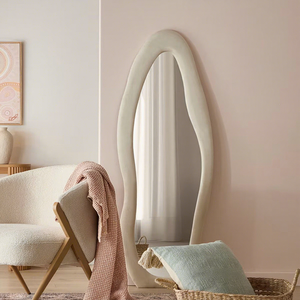 Luxury Modern Wood <strong>Rectangle</strong> Ivory <strong>White</strong> 60 X 160 cm Full Length Velvet Wall <strong>Mirror</strong> - Product Image 1