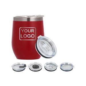Gobelet isotherme en acier inoxydable à double paroi de 12 oz avec logo personnalisé, forme d'œuf, tasse à café avec couvercle anti-fuite pour usage domestique et fêtes - Product Image 1