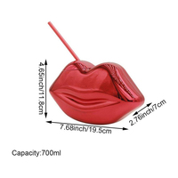 Gobelet tendance en forme de lèvres rouges sexy de 24 oz, avec couvercle et paille, finition brillante électroplaquée