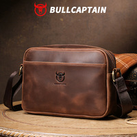 BULLCAPTAIN Bolso de Cuero Genuino Crazy Horse para Hombre, Estilo Clásico, Nuevo, de Gran Capacidad, Bandolera, Casual