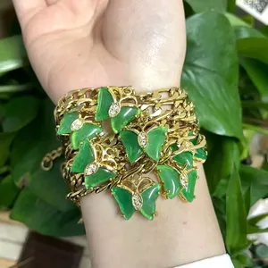 Jialin Dei Monili 2021 ins di modo mini di fascino della farfalla 18k placcato oro della farfalla della giada del braccialetto per le donne ornamenti del piede del braccialetto