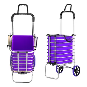 Portable Grocery Utility Cart with 2 Wheels and Oxfords Bag Foldable Utility Shopping Cart  Aluminum Alloy Grocery Cart