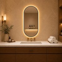 Miroir de salle de bain intelligent à LED avec cadre en métal doré, design minimaliste moderne, à fixer au mur