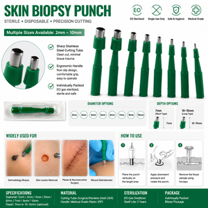 Punzón de Biopsia Cutánea Desechable y Estéril de Acero Inoxidable + PP Clase III para Muestreo de Tejido Dermatológico de 2mm-10mm - Product Image 1