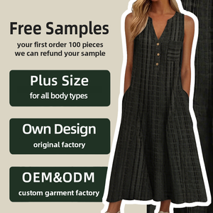 Abito Elegante Casual <span class=keywords><strong>da</strong></span> Donna, Taglio Dritto, Vita Naturale, Lunghezza Media, Tinta Unita, con Bottoni, Lavabile, Traspirante, Ecologico - Product Image 1
