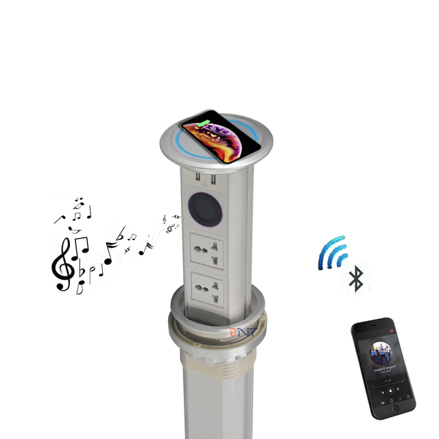 Kitchen Tabletop Pop up Power Tower Socket with 16A 2 Outlets & 2 Ports for Speaker and Wireless Charger
