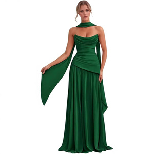 Vestido de Noche Elegante sin Tirantes, Ajustado, de Color Sólido, con Abertura Alta y Detalle de Lazo en la Espalda - Product Image 3