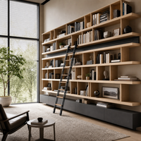 Bibliothèque sur mesure moderne pour bureau, bibliothèque intégrée du sol au plafond avec porte en verre et éclairage LED