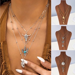 Juego <span class=keywords><strong>de</strong></span> 4 Collares <span class=keywords><strong>de</strong></span> Moda Vaquera Occidental, Collares Retro con Colgante <span class=keywords><strong>de</strong></span> Cabeza <span class=keywords><strong>de</strong></span> Toro, Turquesa, Sombrero, <span class=keywords><strong>Cadena</strong></span> <span class=keywords><strong>de</strong></span> Gargantilla en Capas - Product Image 3