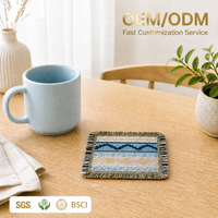 Sous-verre carré en jacquard tissé, motif géométrique ondulé, avec franges, résistant à la chaleur, protection de table pour la vente en gros