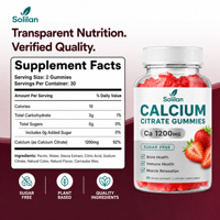 Gummies de citrate de calcium Solilan OEM, compléments pour les articulations et les os, sans sucre, saveur fraise, pour un regain d'énergie