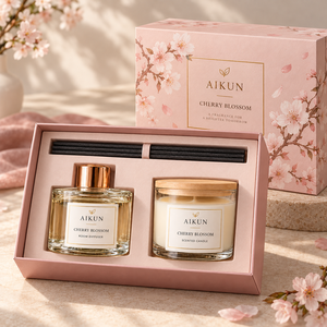 Aikun - Juego de Regalo de Velas y Difusores de Aroma a Flor de Cerezo, con Etiqueta y Empaque Personalizados, MOQ Bajo, para Proveedores de Recuerdos de Boda - Product Image 2