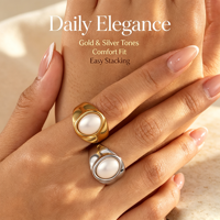 Bague signet en acier inoxydable plaqué or PVD avec perle ronde, anti-ternissement, hypoallergénique, incrustation de perle de coquillage pour femmes