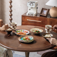 Assiette à salade en céramique rétro japonaise créative Lelyi de 7 pouces, glaçure craquelée de type bitan, forme de fil