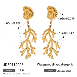 Pendientes de Moda de Acero Inoxidable con Baño de Oro de 18K, Estilo Oceánico, con Forma de Concha Acanalada y Coral Martillado, para Aniversario - Product Image 6