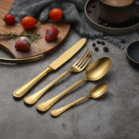 Antique Vintage Stonewashed Stainless Steel Gold Cutlery Matt Bulk Golden Flatware