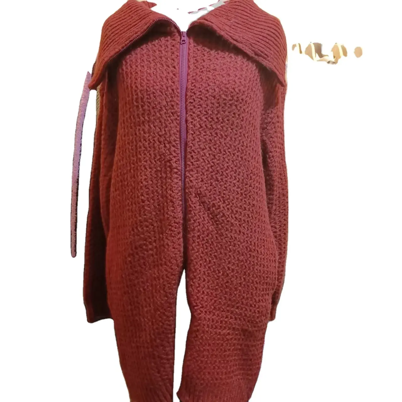 Manufacturer low price Large Size red solid color long women's sweater dress Mid-Length knitted Cardigan zipper Sweater Coat