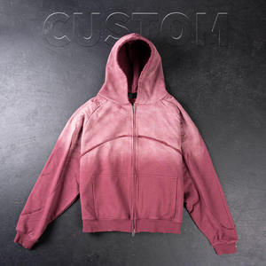 Özel Tasarım Erkek Kapüşonlu Sweatshirtleri Büyük Beden %100 Pamuk Düşük Omuzlu Sokak Modası 400 Gsm Ağır Kumaş Asit Yıkama Fermuarlı - Product Image 3