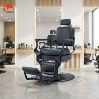 Fauteuil de Barbier Noir de Luxe Moderne Inclinable Style Antique Robuste avec Système Hydraulique pour Rasage