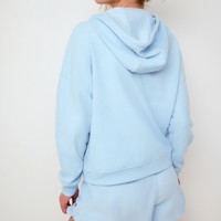 Sweat à capuche zippé pour femme en molleton doux et extensible, coupe ample, bleu ciel, style lounge, décontracté, automne