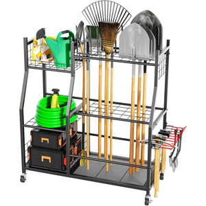 Gardening tool organizer, garage freestanding tool <b>rack</b>, long-handled tool patio storage <b>shelf</b> - Product Image 1